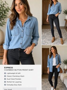 Express Small Chambray Button Front Shirt Lightweight Denim Top